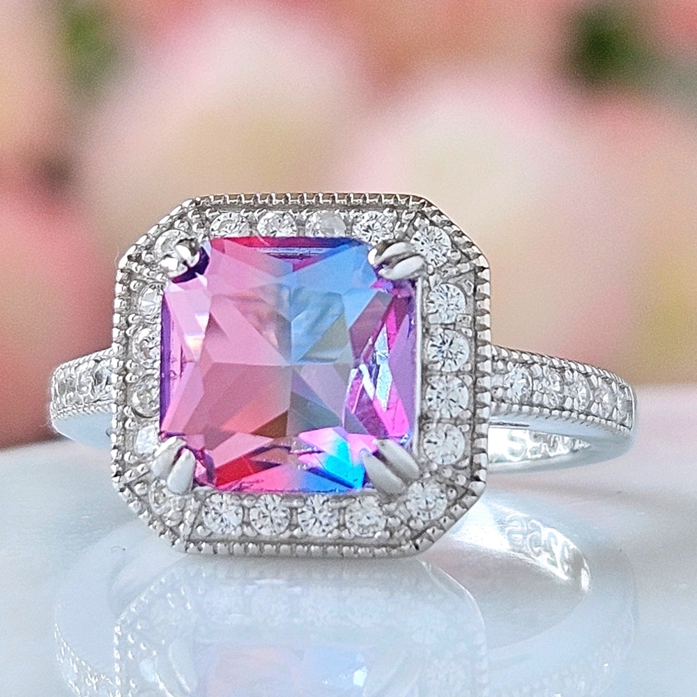 Pink Purple tourmaline stone ring, 925 Sterling Silver Charmed Aroma